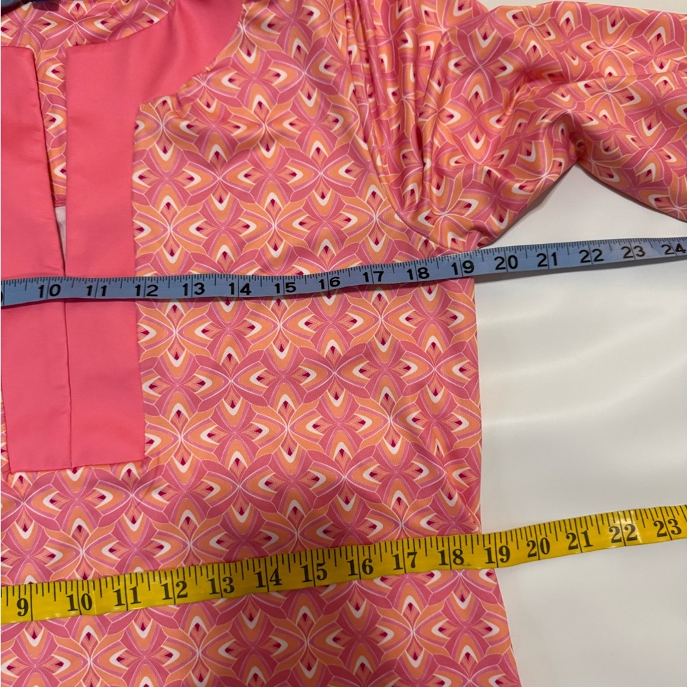 Cabana Life Pink Patterned Tunic Dress/swim coverup  with Solid Trim size large - Picture 12 of 14